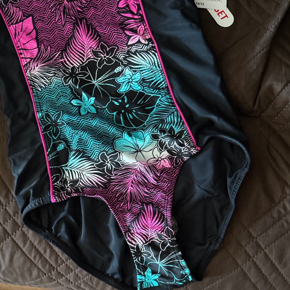 ZeroXposur Black Swimsuit with Pink and Teal Floral Design - Picture 2 of 7